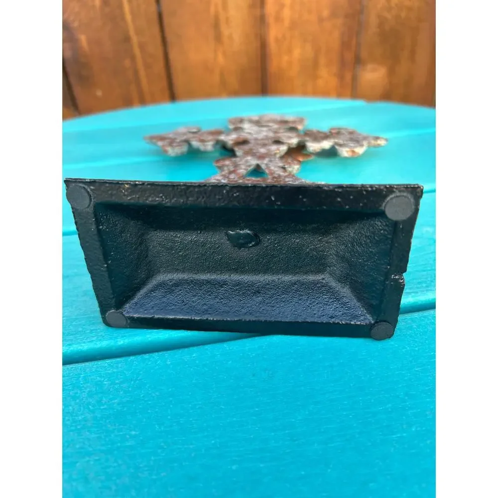 Rustic Cast Iron Standing Cross Turquoise Fleur De Lis Western Home Decor